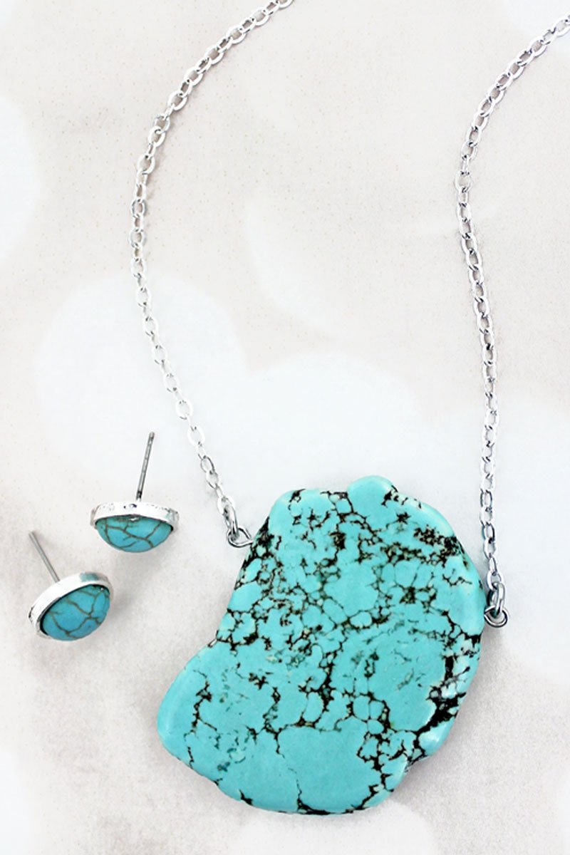 Chunky Turquoise Stone Necklace and Earring Set