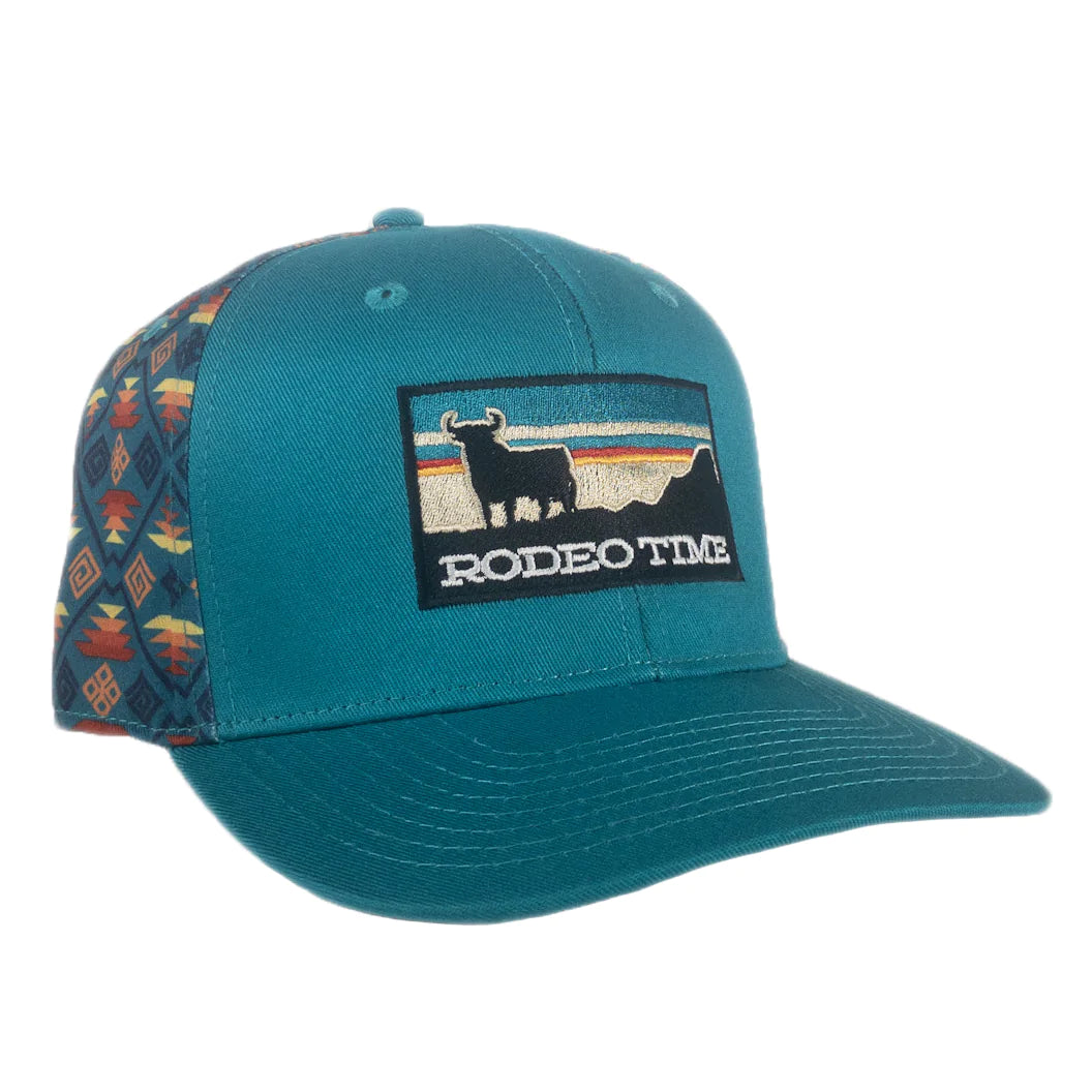Rodeo Time Sunset Santa Fe Black and Teal Cap